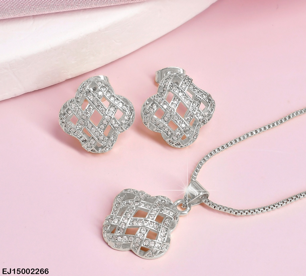 JUEGO PLAT.FLOR CALADO ROMBO C/ZIRCONIAS SE621-9