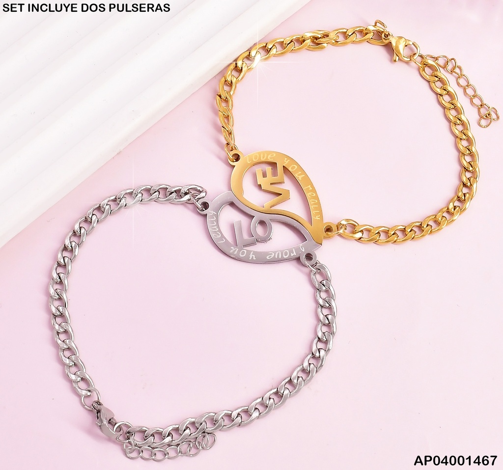 PULSERA PAREJAS DOR/PLAT "LOVE YOU REALLY" 083862-W130