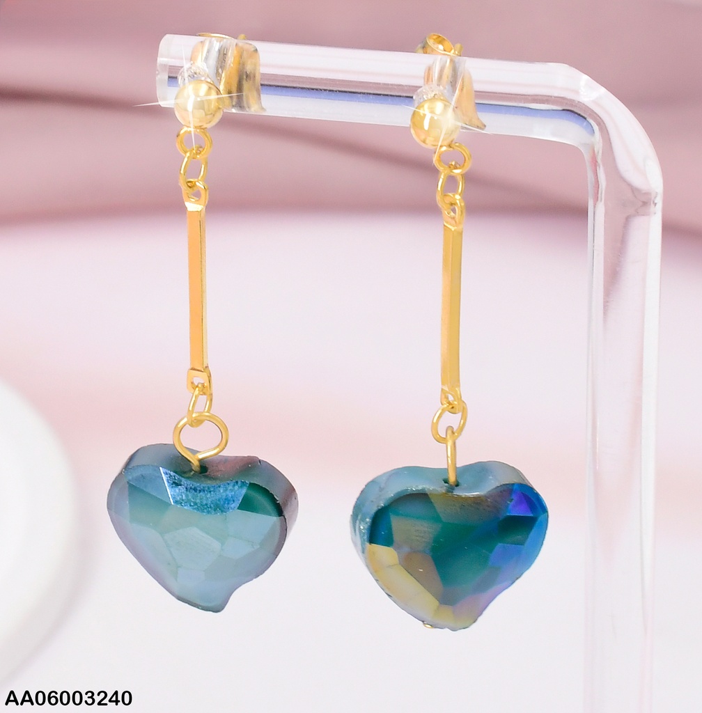 ARETES BARRITA/PIEDRA CORAZON TORNASOL 084154
