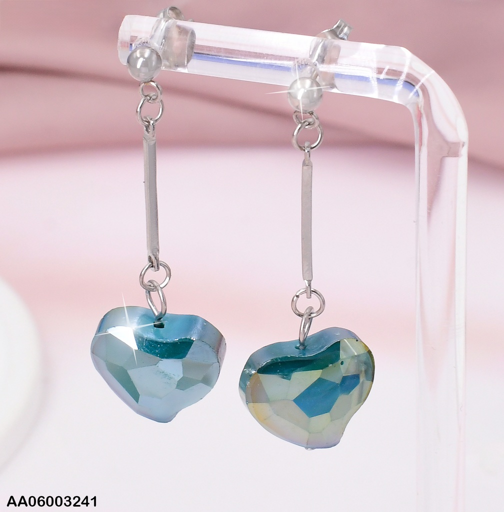 ARETES PLAT.BARRITA/PIEDRA CORAZON TORNASOL 085055