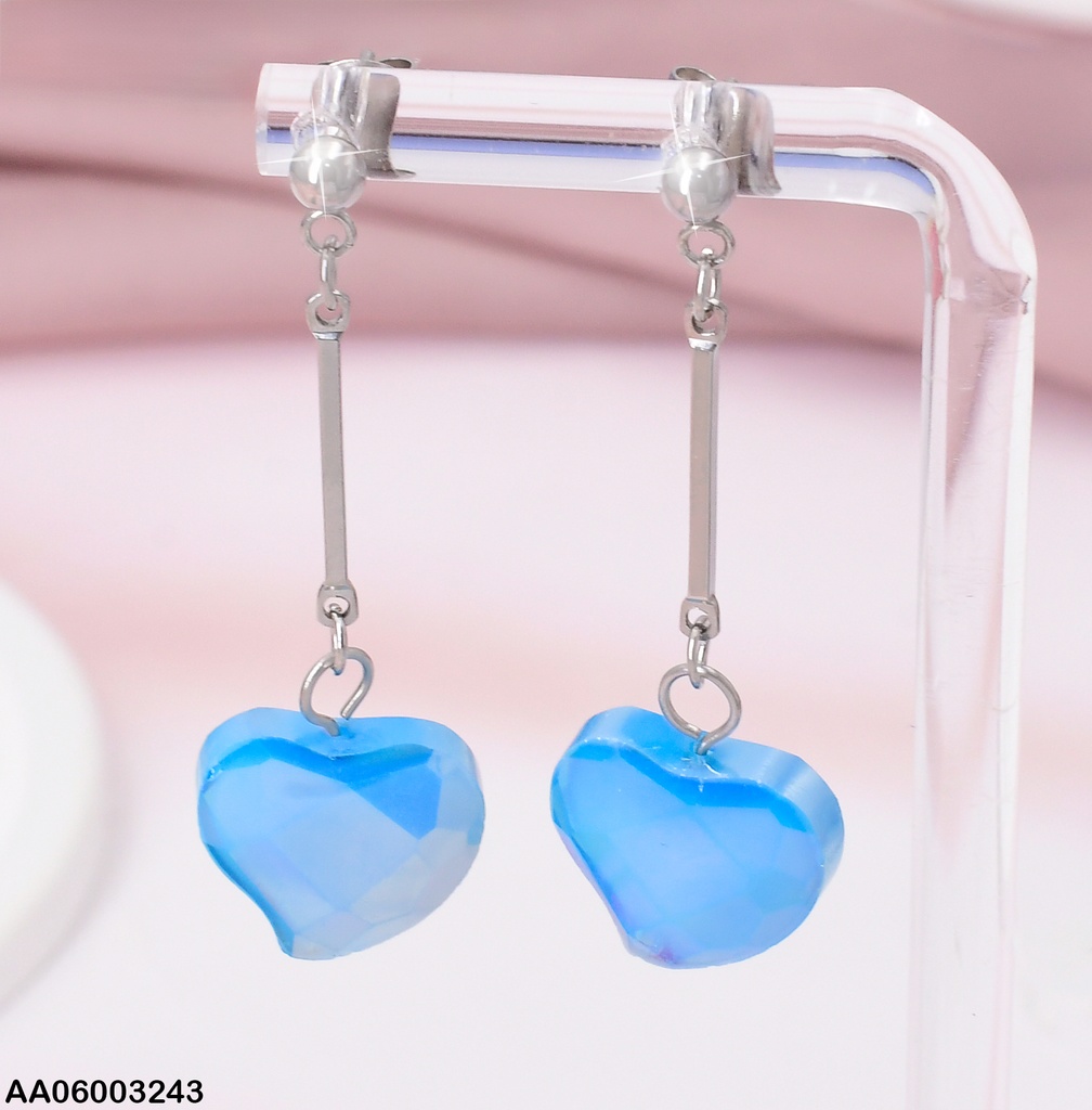 ARETES PLAT.BARRITA/PIEDRA CORAZON CELESTE 085056-W130