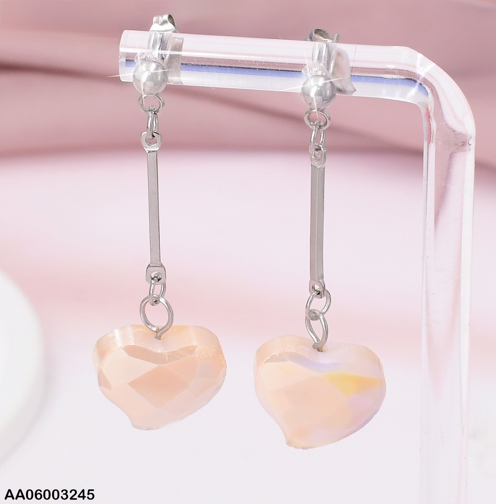 ARETES PLAT.BARRITA/PIEDRA CORAZON BEIGE 085057