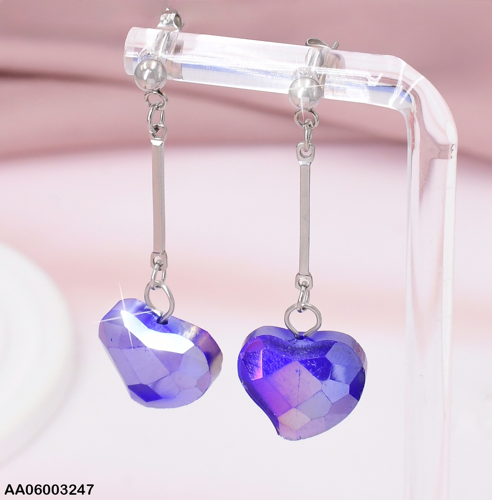 ARETES PLAT.BARRITA/PIEDRA CORAZON MORADO 085061
