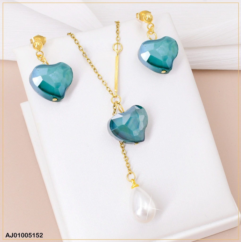 JUEGO PIEDRA CORAZON TORNASOL C/GOTA BLANCA 084145