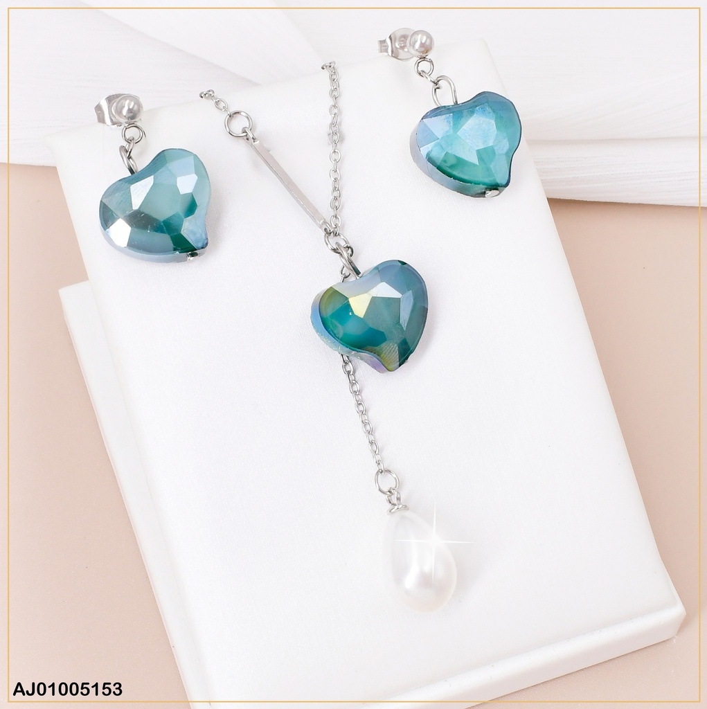 JUEGO PLAT.PIEDRA CORAZON TORNASOL C/GOTA BLANCA 085072