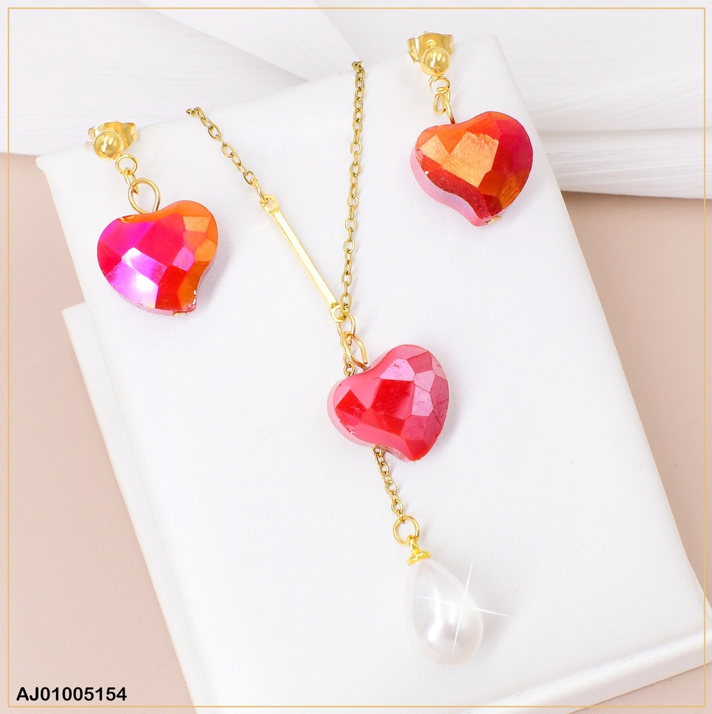 JUEGO PIEDRA CORAZON ROJO C/GOTA BLANCA 084139