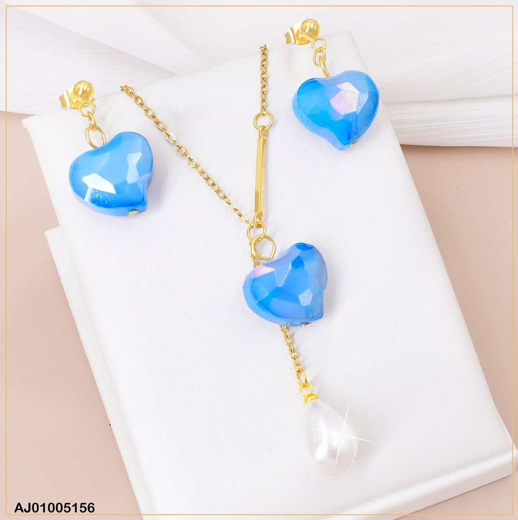 JUEGO PIEDRA CORAZON CELESTE C/GOTA BLANCA 084142