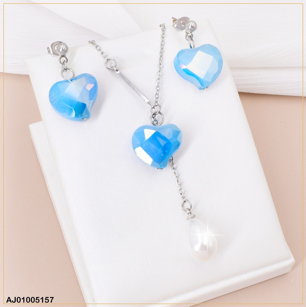 JUEGO PLAT.PIEDRA CORAZON CELESTE C/GOTA BLANCA 085082