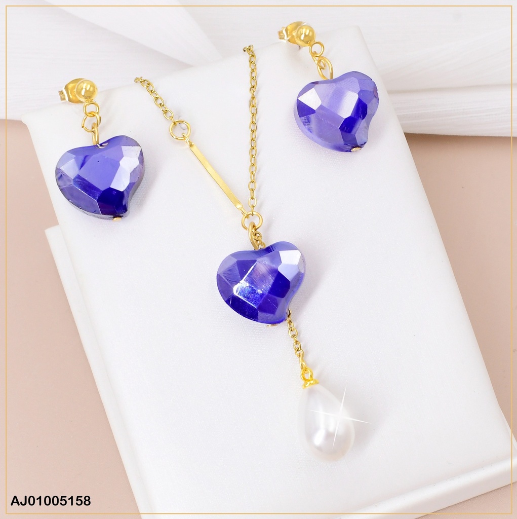 JUEGO PIEDRA CORAZON MORADO C/GOTA BLANCA 084143