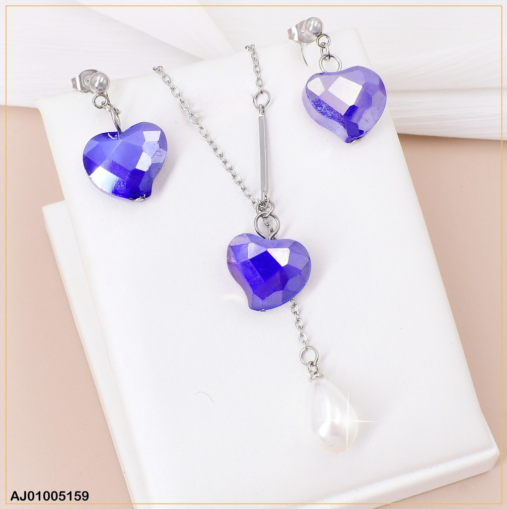 JUEGO PLAT.PIEDRA CORAZON MORADO C/GOTA BLANCA 085083