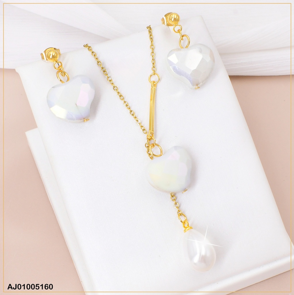 JUEGO PIEDRA CORAZON BLANCO C/GOTA BLANCA 084141