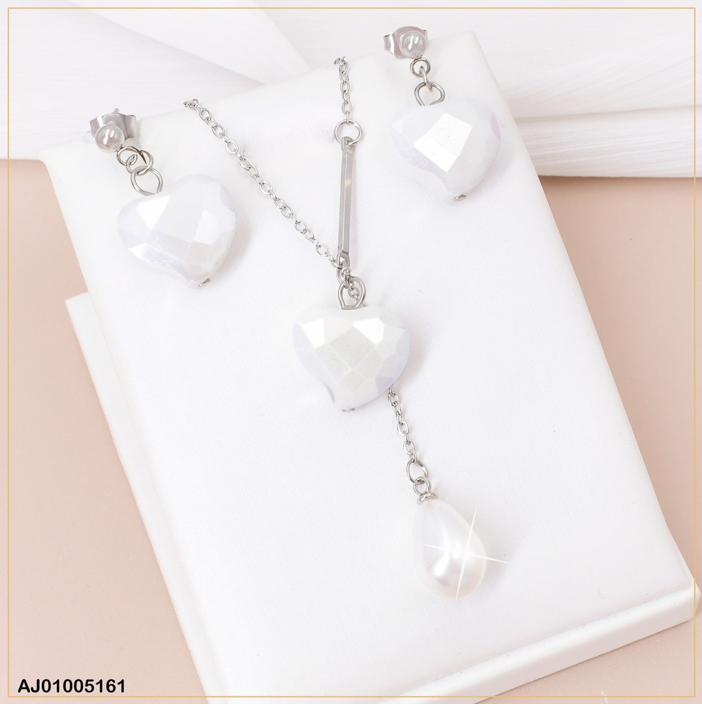 JUEGO PLAT.PIEDRA CORAZON BLANCO C/GOTA BLANCA 085066