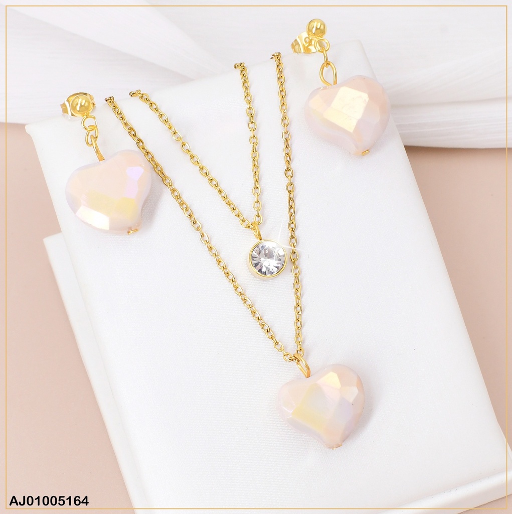 JUEGO PIEDRA CORAZON BEIGE C/ZIRCONIA RD.083805