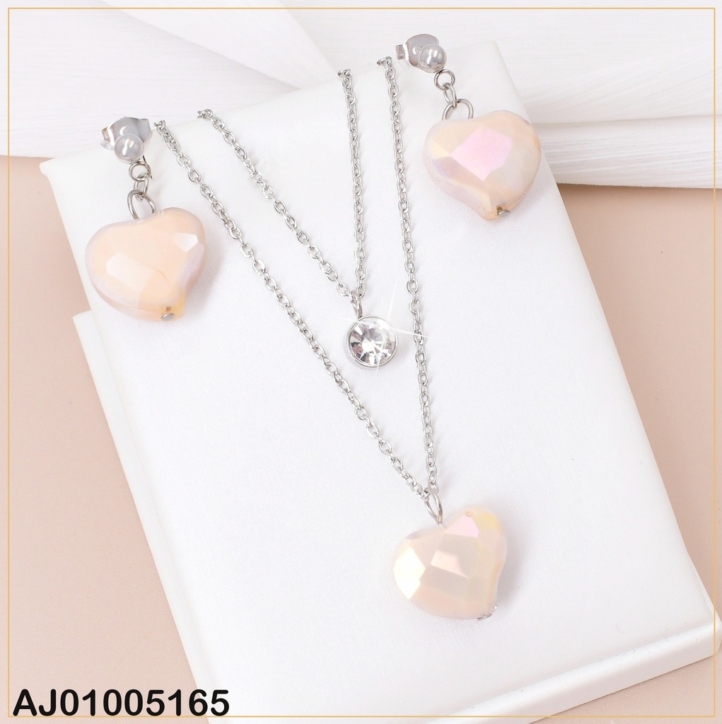 JUEGO PLAT.PIEDRA CORAZON BEIGE C/ZIRCONIA RD.085067
