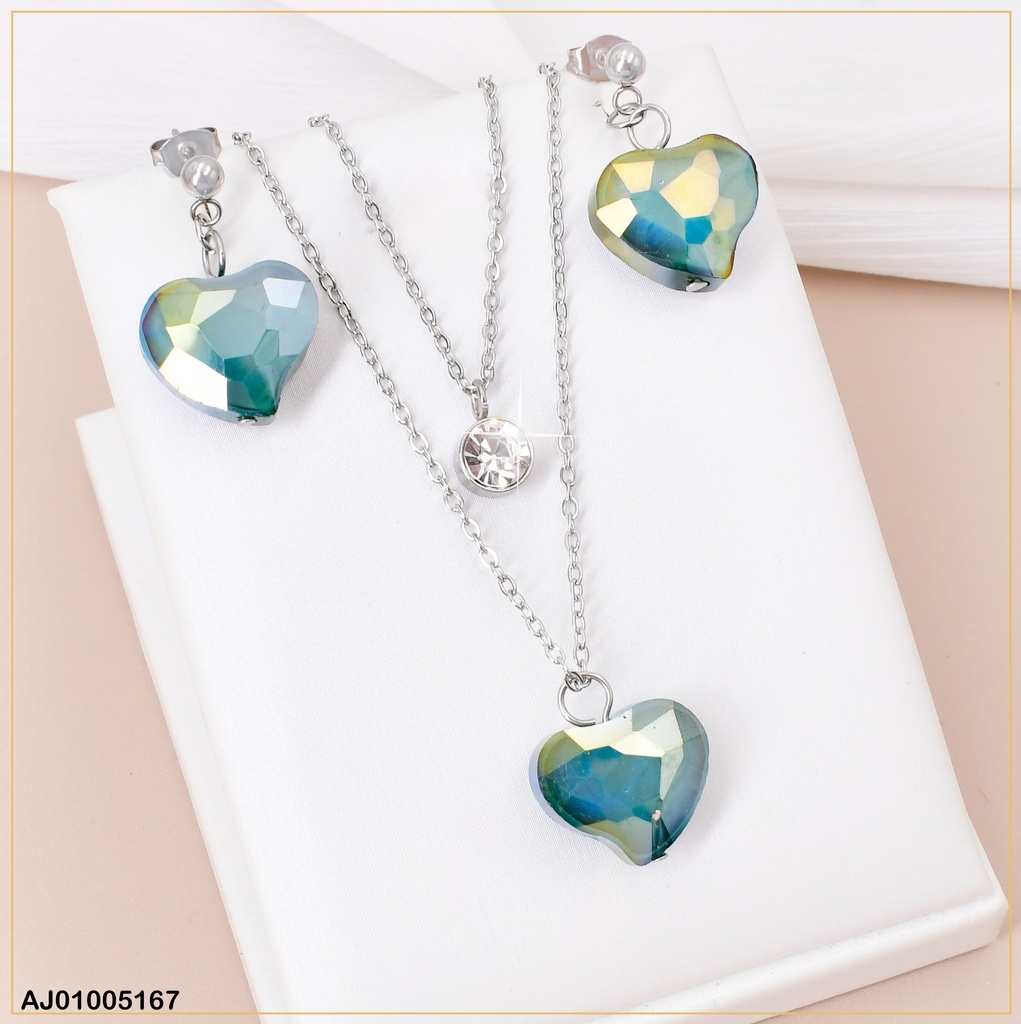 JUEGO PLAT. PIEDRA CORAZON TORNASOL C/ZIRCONIA RD. 085068
