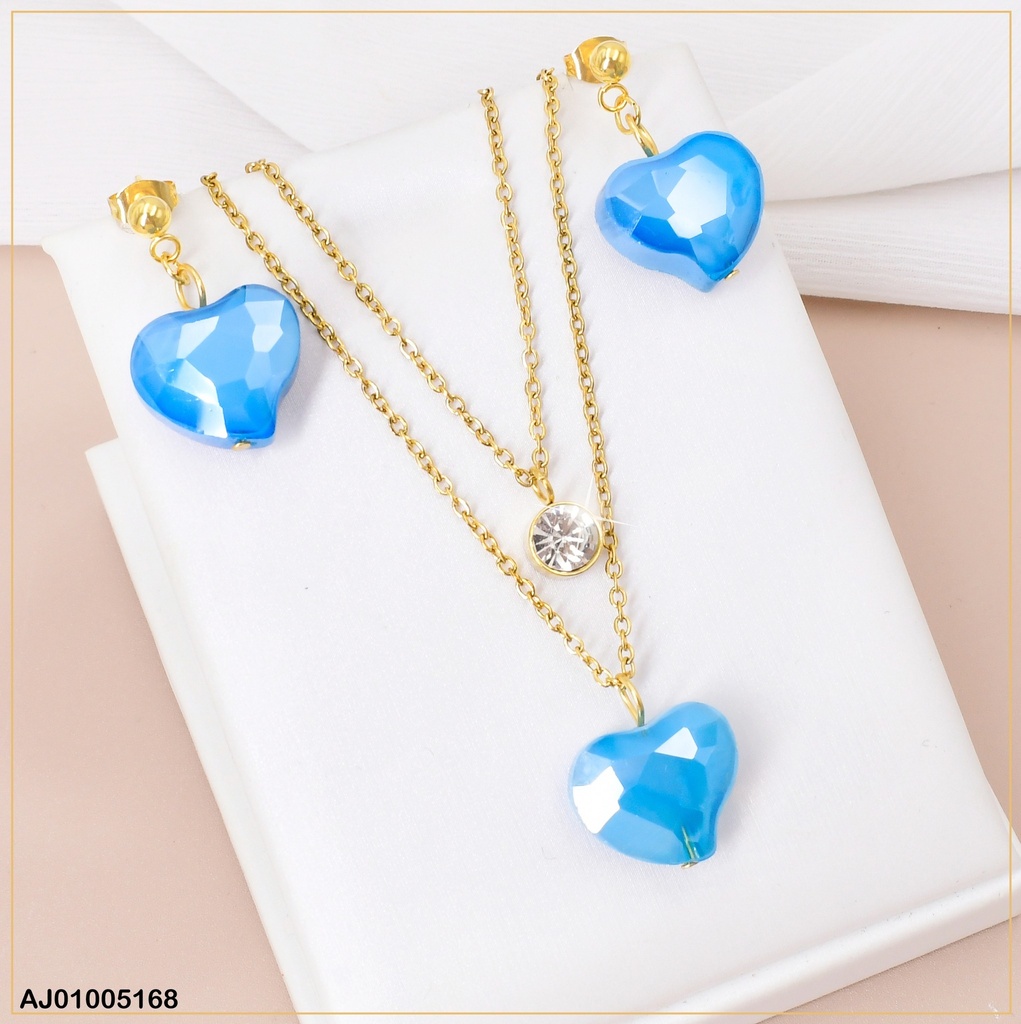 JUEGO PIEDRA CORAZON CELESTE C/ZIRCONIA RD. 083804