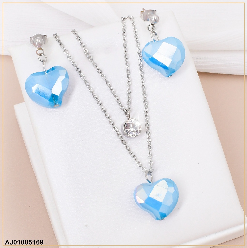JUEGO PLAT.PIEDRA CORAZON CELESTE C/ZIRCONIA RD.085081