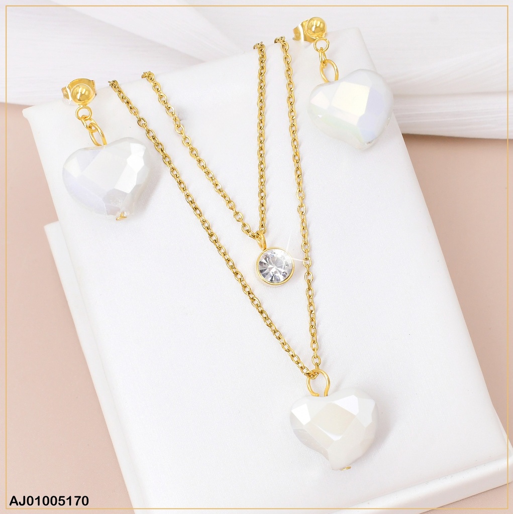 JUEGO PIEDRA CORAZON BLANCO C/ZIRCONIA RD. 083803