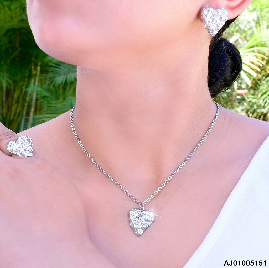 JUEGO PLAT CORAZON CORRUGADO/ CORAZONES Y ESTRELLAS GRAB./ANILLO SA582-45