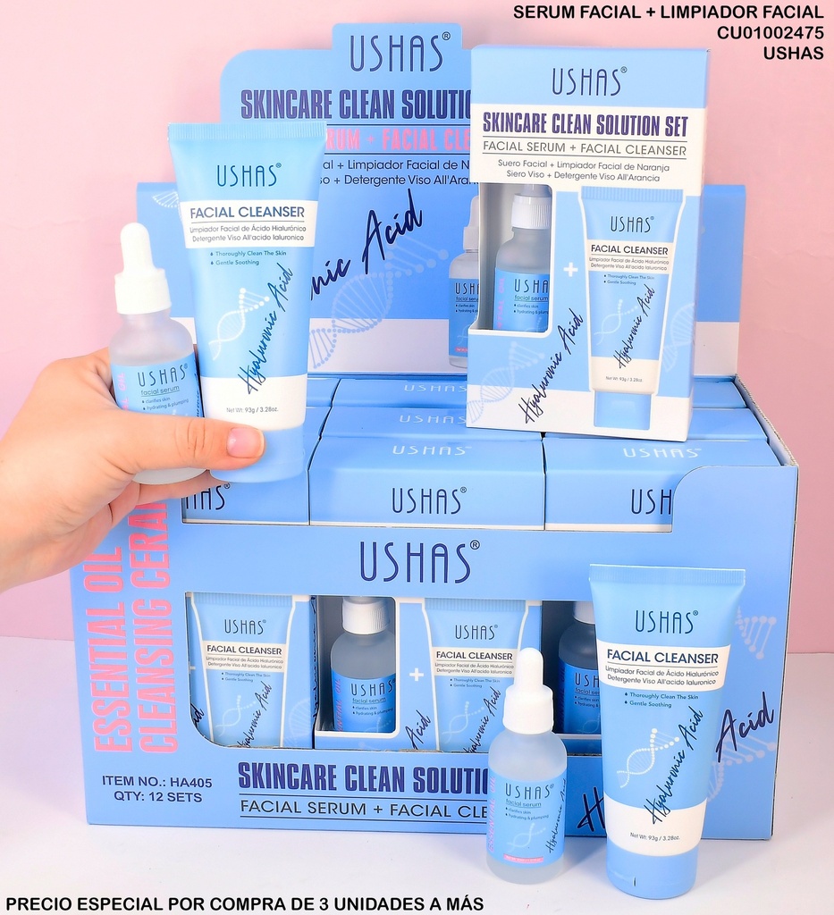 DUO SERUM/LIMPADOR FACIAL USHAS ACIDO HYALURONICO HA405