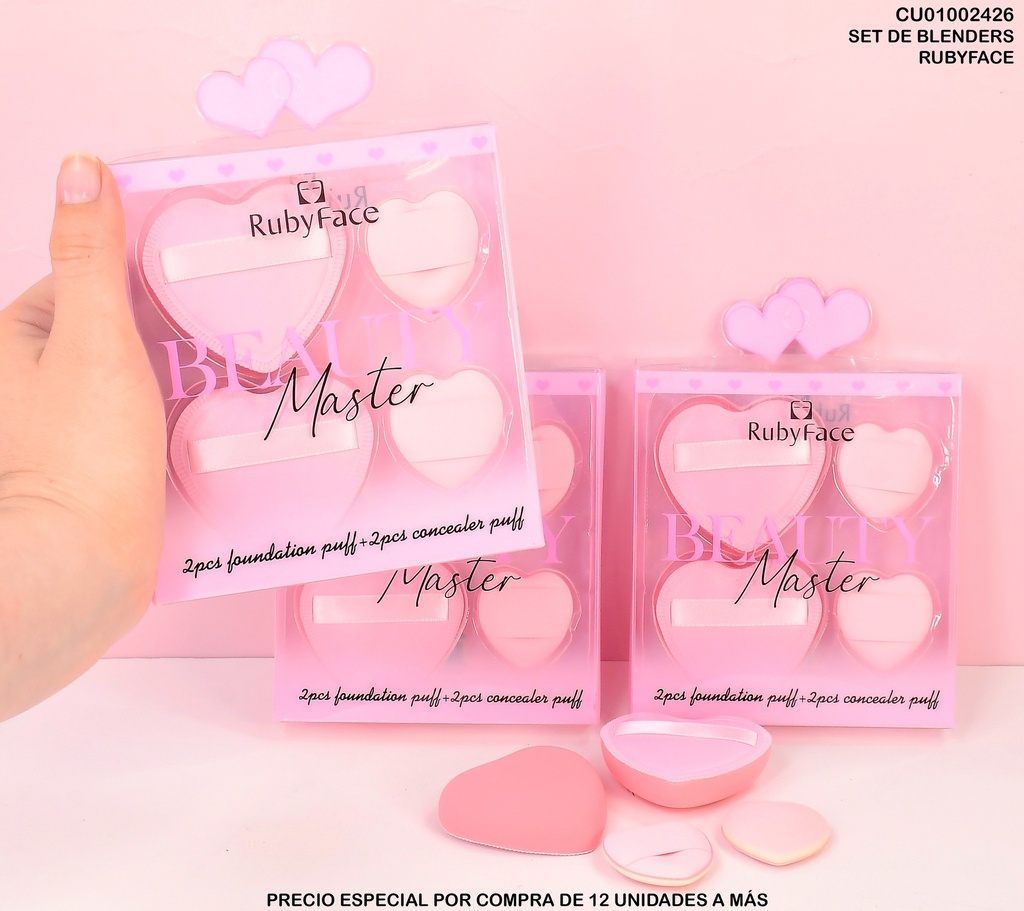 SET BLENDER 4PCS CORAZONES RUBY FACE AXPUFF04
