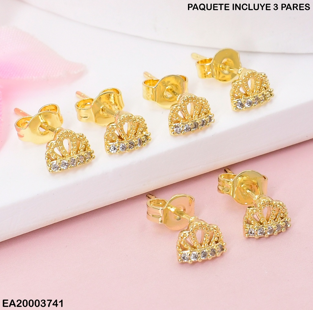 PAQ. 3 PARES ARETES CORONA ZIRC K4156-205