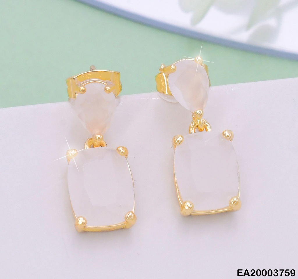 ARETES DOR GOTA INVERTIDA/ RECTANGULO/BLANCO EE1851-9