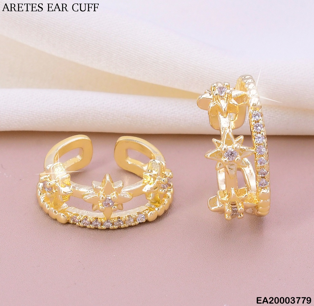 ARETES EAR CUFF (2) LINEA ZIRCONIAS C/3 ESTRELLAS EE2078