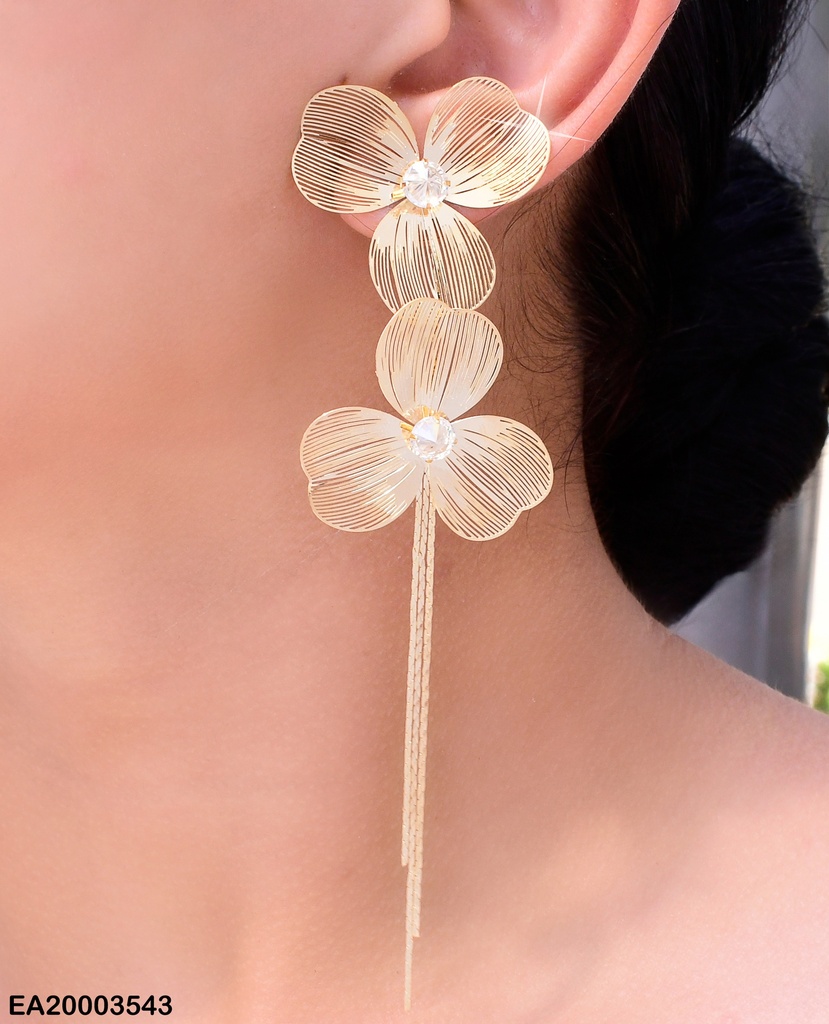 ARETES 2 FLORES RAYADAS C/3 LINEAS COLGANTES EE1574