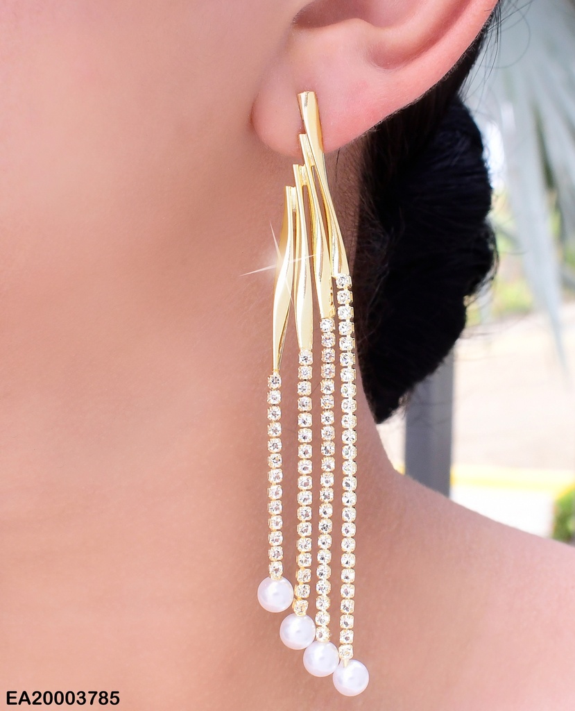 ARETES 4 LINEAS LISAS-ZIRCONIAS C/PERLA COLGANTE EE1349
