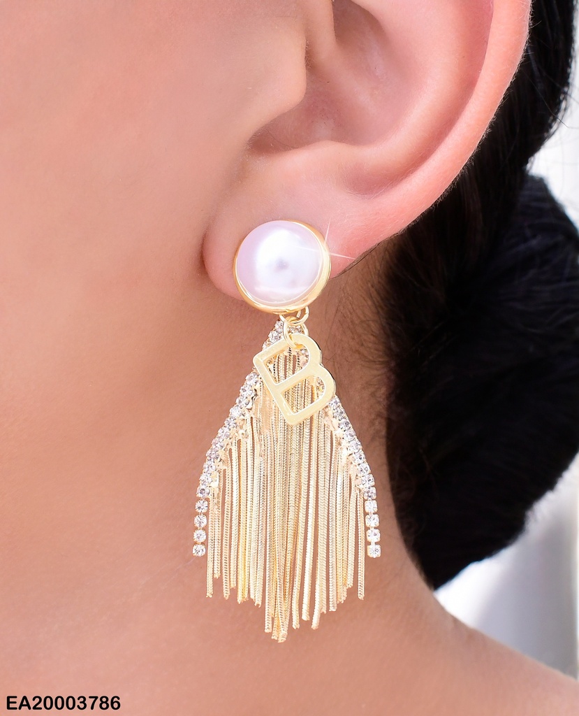 ARETES MEDIA PERLA "V"ZIRCONIAS C/LINEAS EE1358