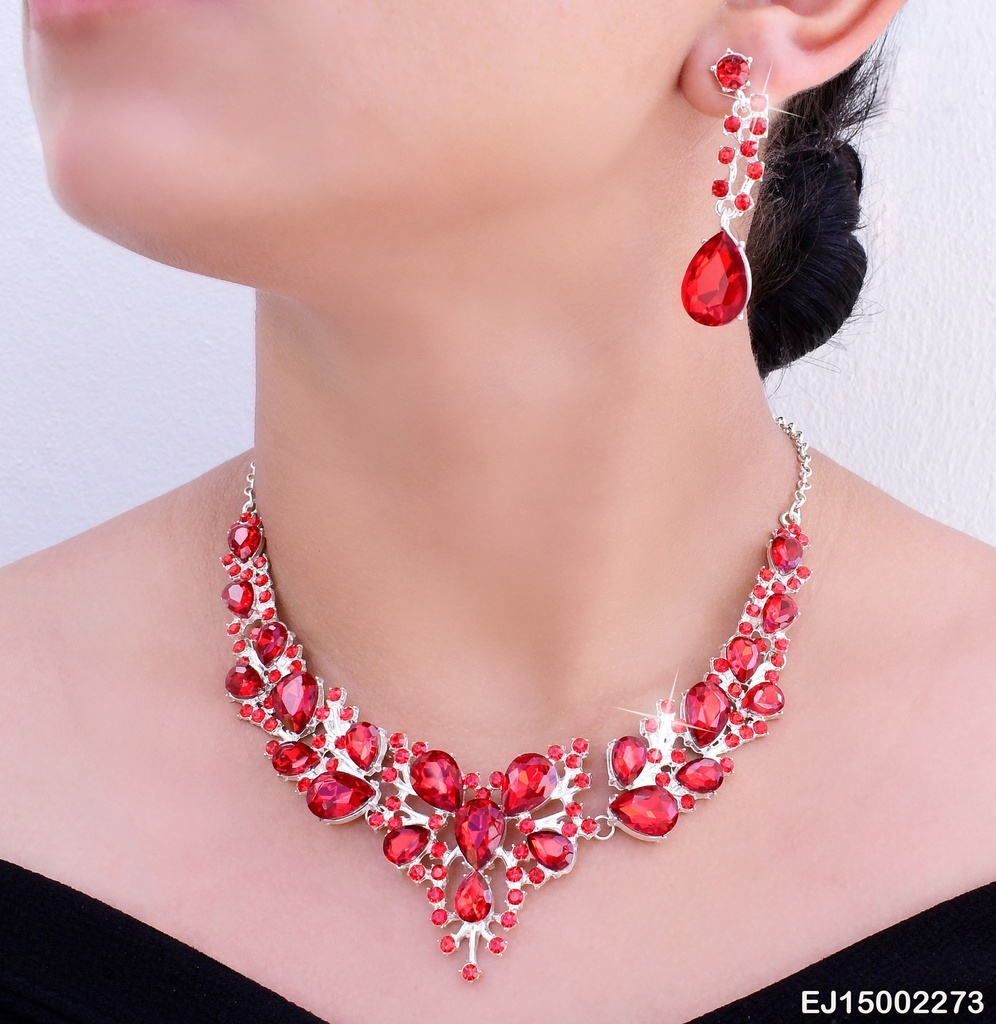 JUEGO ZIRCONIAS GOTAS ROJAS SE737-83