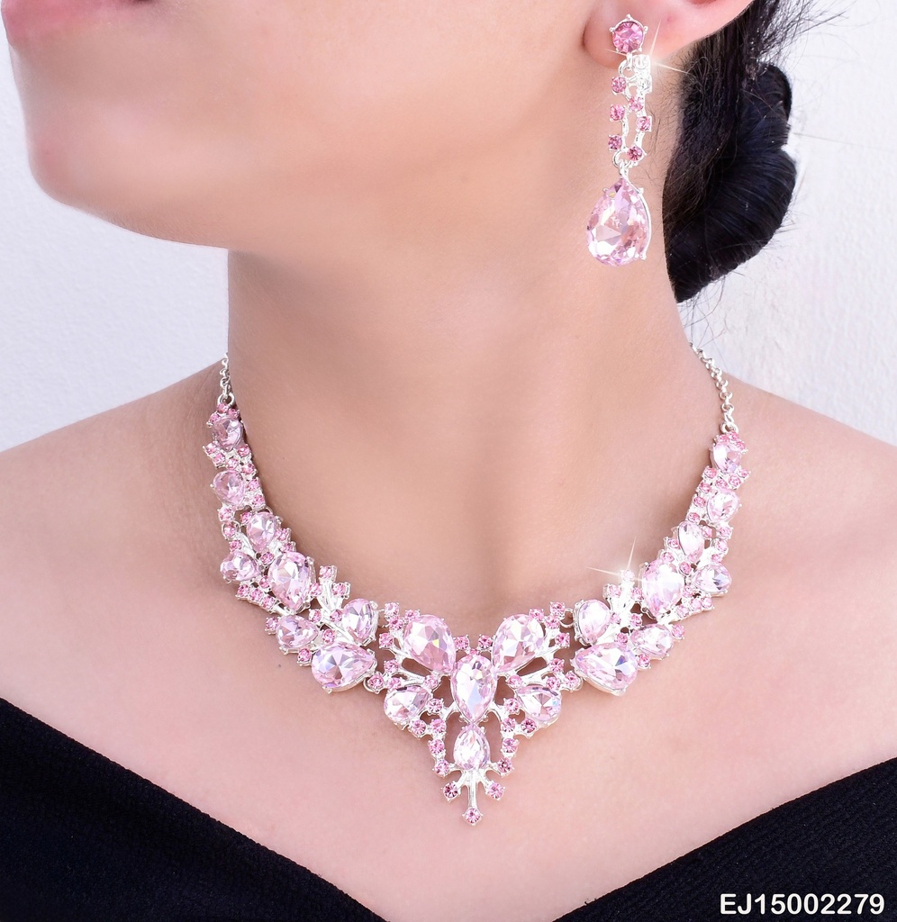 JUEGO GOTAS ZIRCONIAS ROSADAS SE738-83