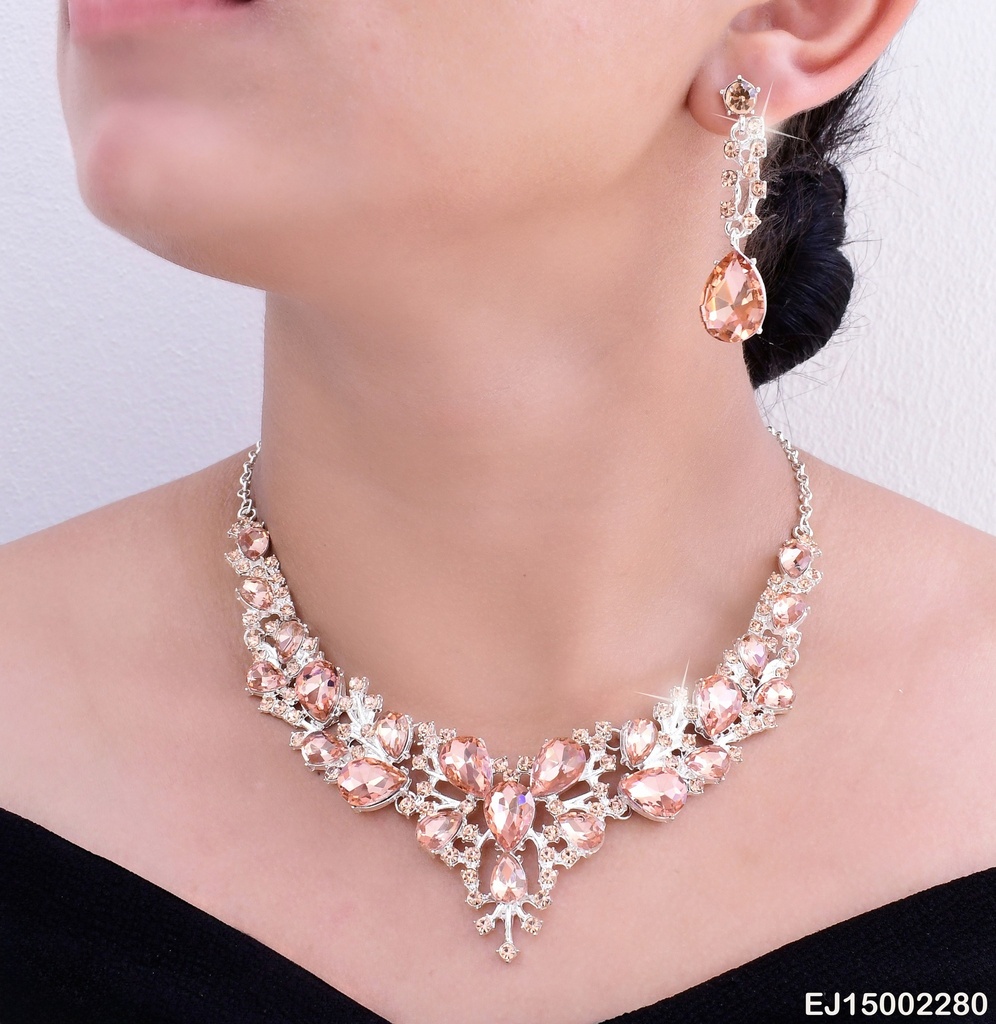 JUEGO GOTAS ZIRCONIAS COLOR SALMON SE739-83