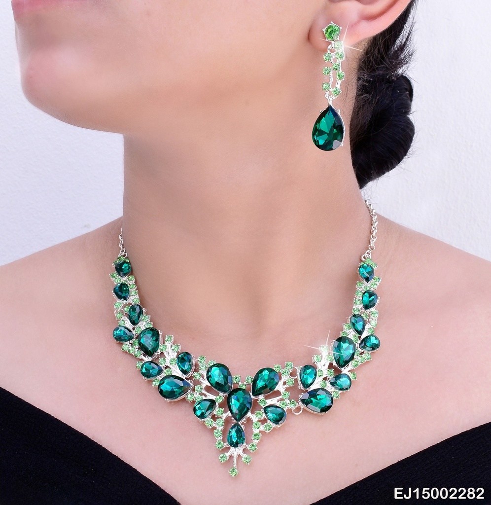 JUEGO GOTAS ZIRCONIAS VERDES/VERDE MENTA SE735-83