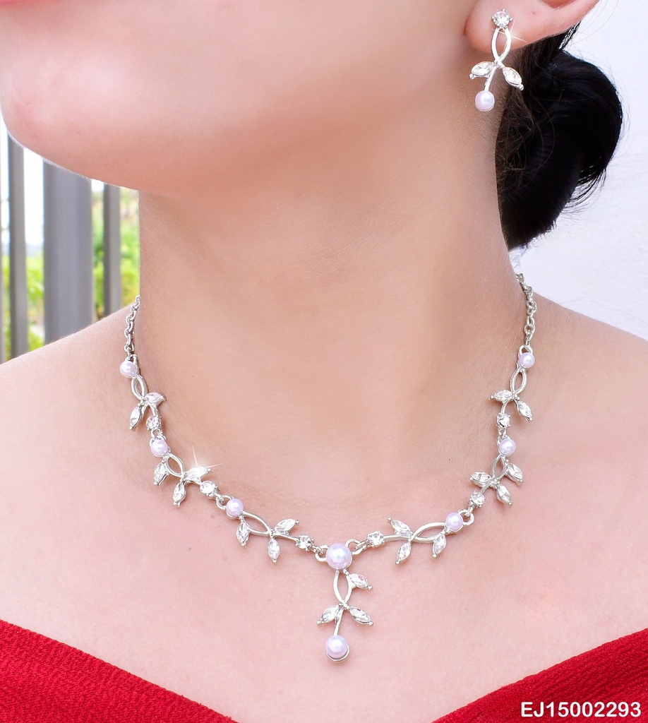 JUEGO PLAT DETALLES ZIR EN FORMA DE HOJITAS/PERLAS SE719-83