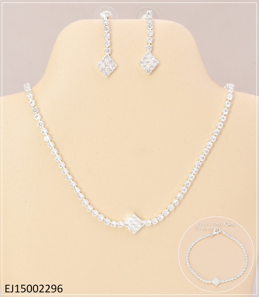 JUEGO PLAT DETALLES ZIRC EN FORMA ROMBO /PULSERA SE722-83