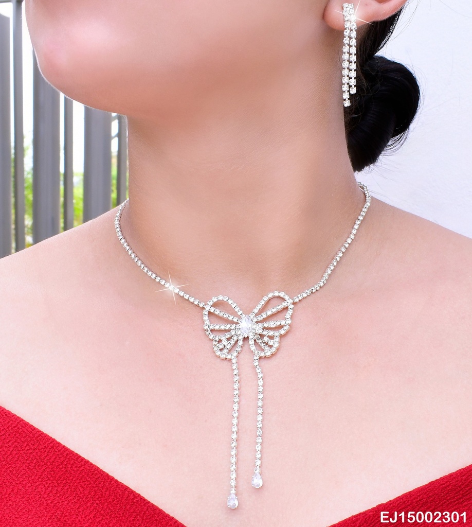 JUEGO PLAT DETALLES ZIRC EN FORMA DE MARIPOSA SE746-83