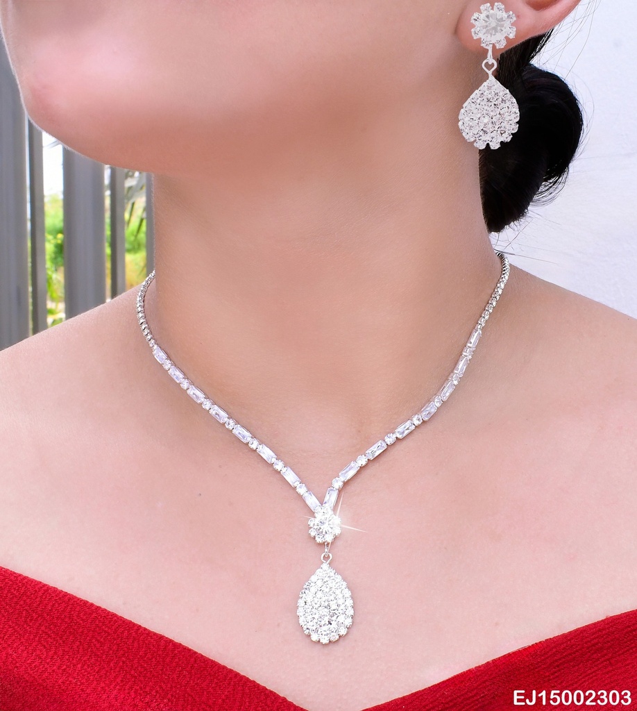 JUEGO PLAT DETALLES ZIRC FLOR/GOTA SE747-83