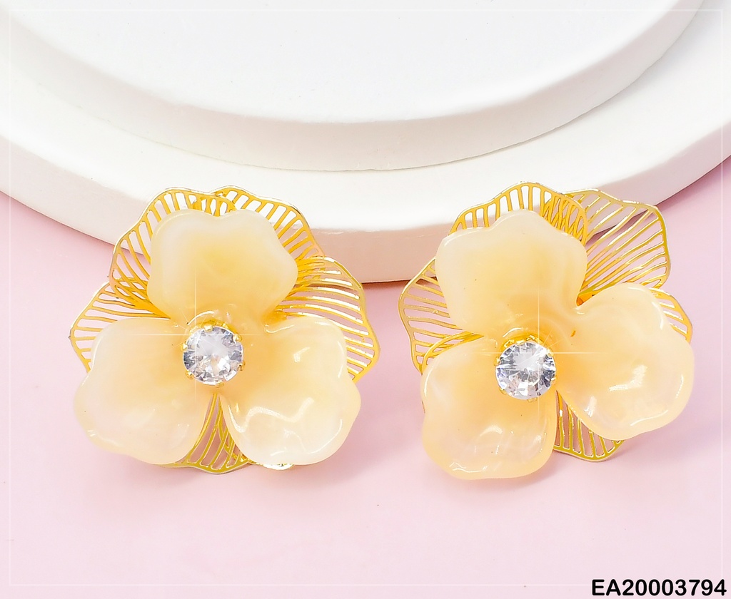 ARETES DOR FLOR CALADA/FLOR CREMA ZIRC CENTRO EE2110-301