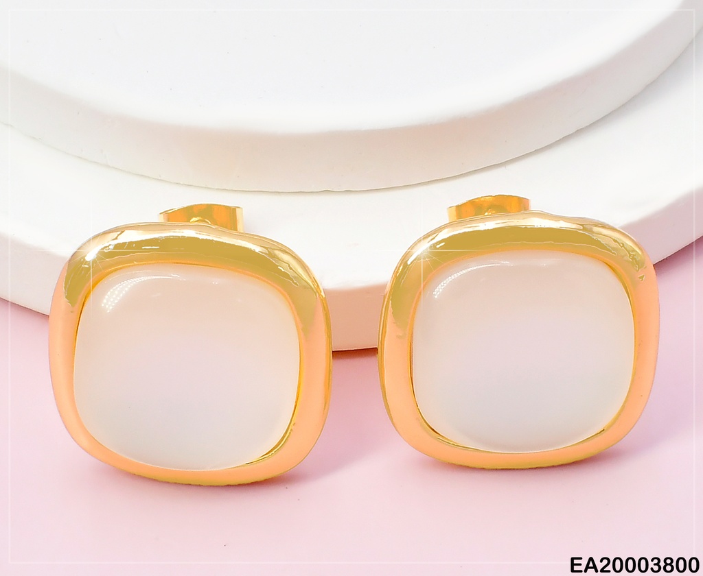 ARETES CROQUI CUADRO DOR/  PIEDRA NATURAL BLANCA EE2160-301