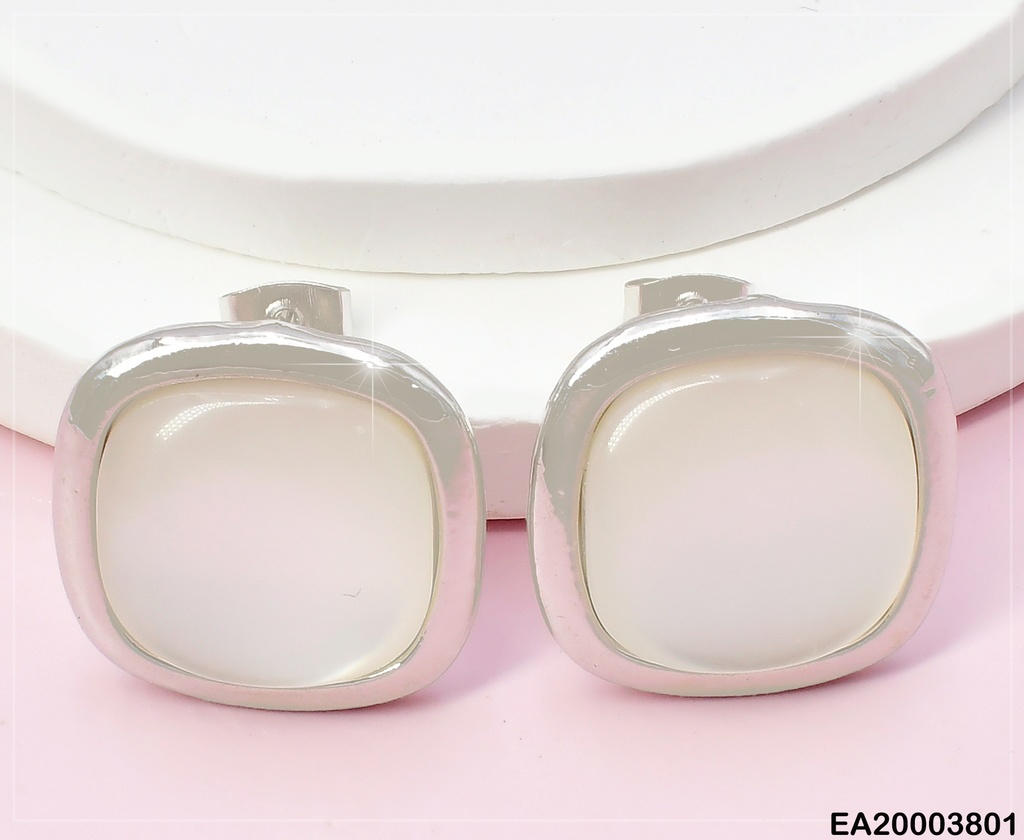 ARETES CROQUI CUADRO PLAT/  PIEDRA NATURAL BLANCA EE2161-301