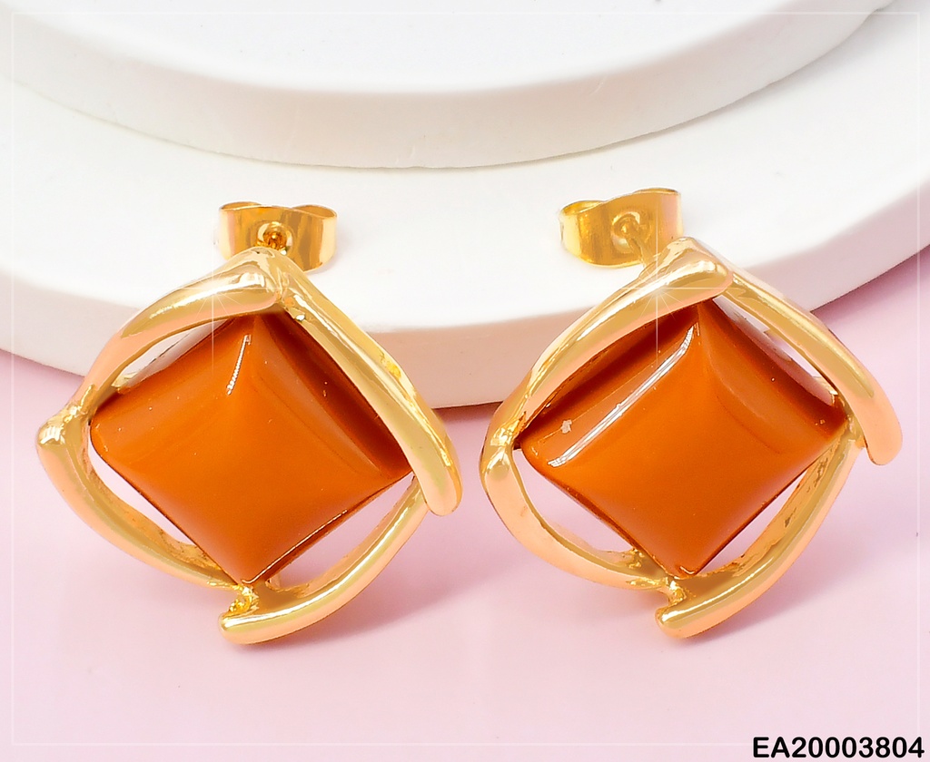 ARETES DOR CROQUI/PIEDRA CUADRO CAFE EE2112-301