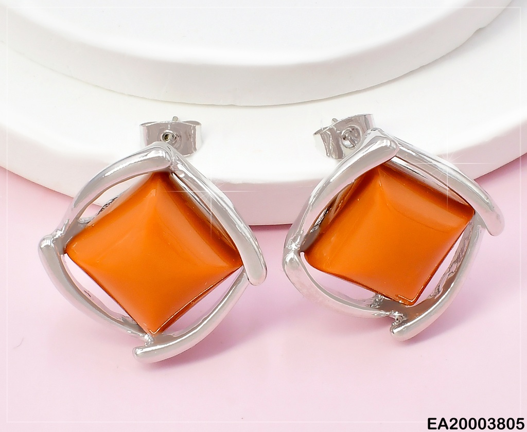 ARETES PLAT CROQUI/PIEDRA CUADRO CAFE EE2113-301