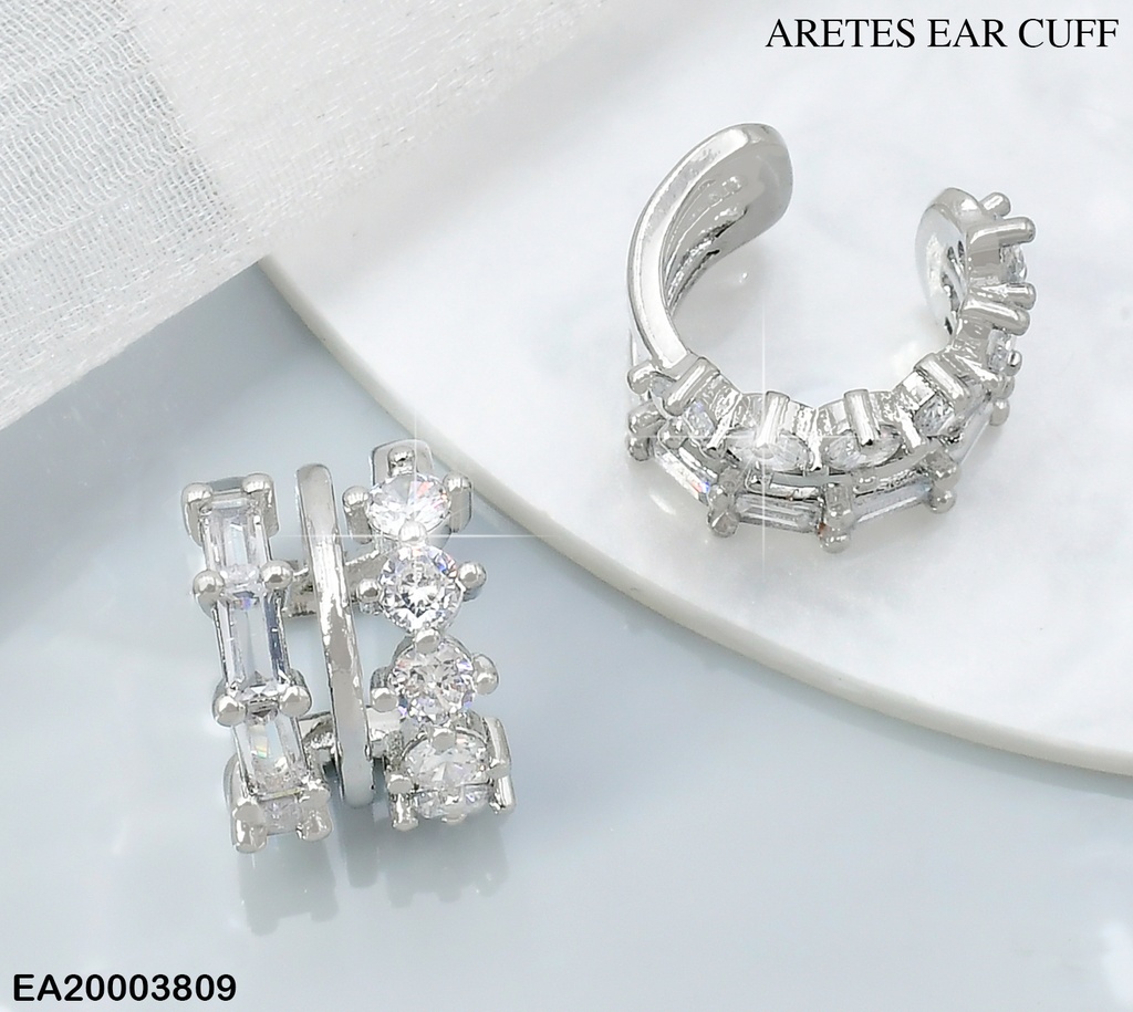 ARETES EAR CUFF PLAT ZIRC RECT/RD/LINEA LISA CENTRO EE1712-294