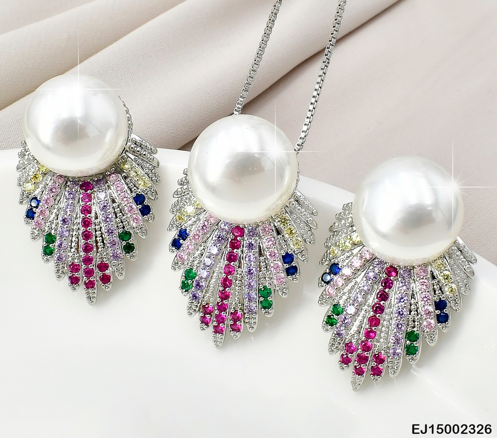 JUEGO HOJA PLAT. C/ZIRC.COLORES PERLA GR. SE566-6