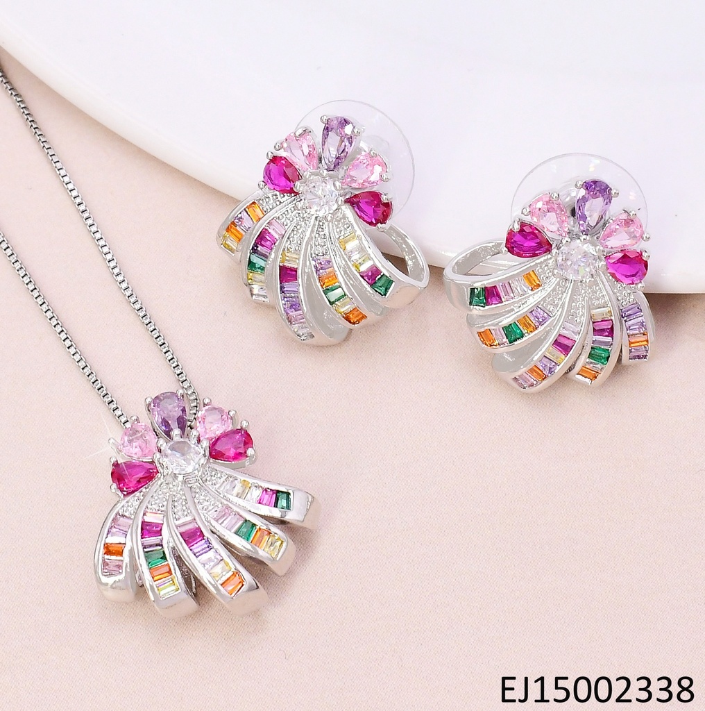 SET PLAT.MEDIA FLOR C/ABANICO INVERTIDO ZIRC. SE582-6/SE1225-6
