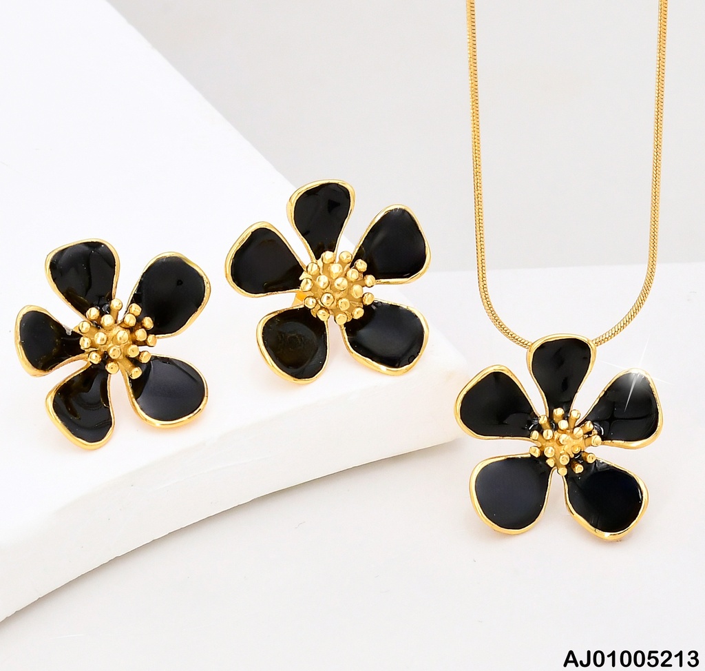 JUEGO FLOR 5 PETALOS ESMALTADOS NEGROS SA872-1