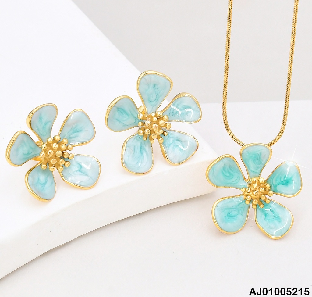 JUEGO FLOR 5 PETALOS ESMALTADOS CELESTES SA874-1