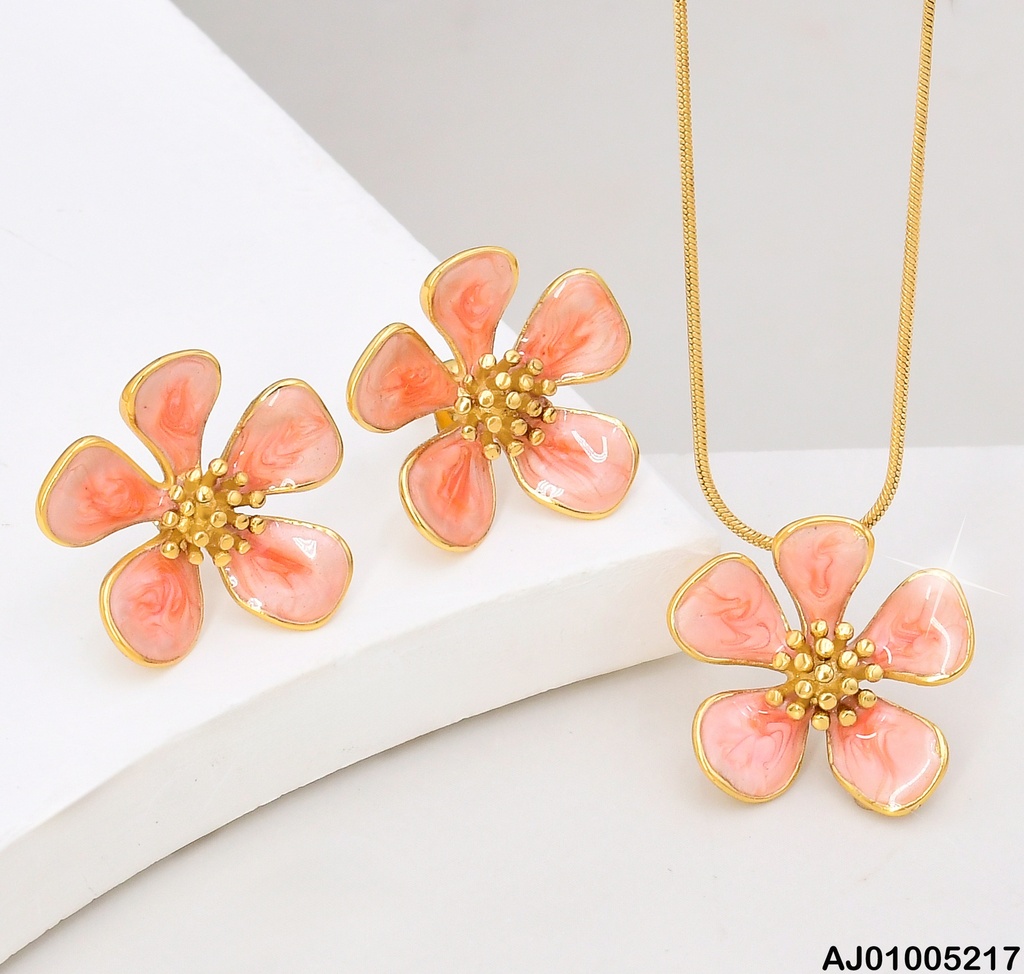 JUEGO FLOR 5 PETALOS ESMALTADOS ROSADOS SA876-1